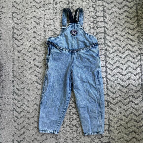 VTG 90s Acid Washed Denim Overalls with princess castle by Popsicle Sz 4 - Picture 4 of 12